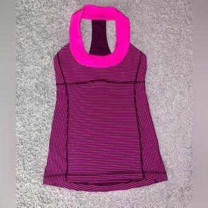 Lululemon Scoop Neck Tank Hyper Stripe Raspberry Glo Light/Raspberry Glo Size 4